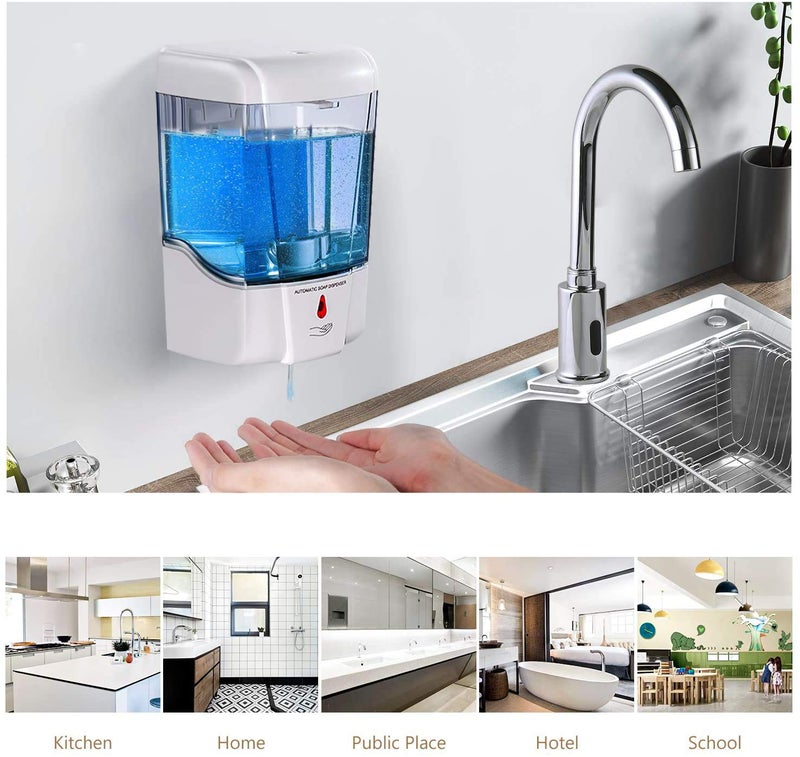 interhasa! Soap Dispenser, Touchless Hand Sanitizer Dispenser Wall Mount Automatic Kitchen Soap Dispenser for Commercial Home, Office, 600ml/20oz - Image 5