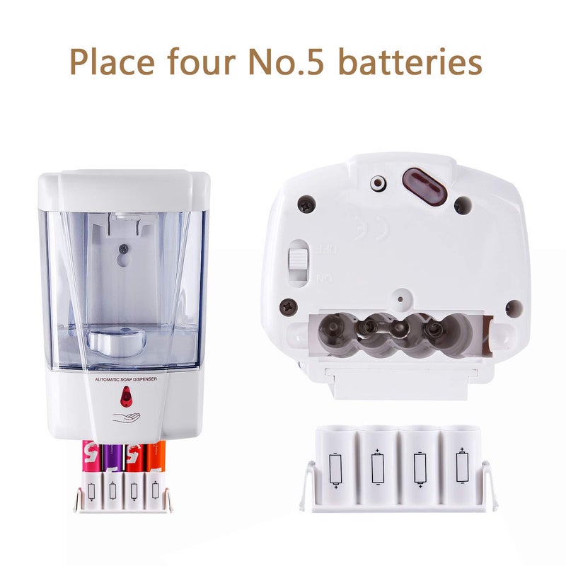 interhasa! Soap Dispenser, Touchless Hand Sanitizer Dispenser Wall Mount Automatic Kitchen Soap Dispenser for Commercial Home, Office, 600ml/20oz - Image 4