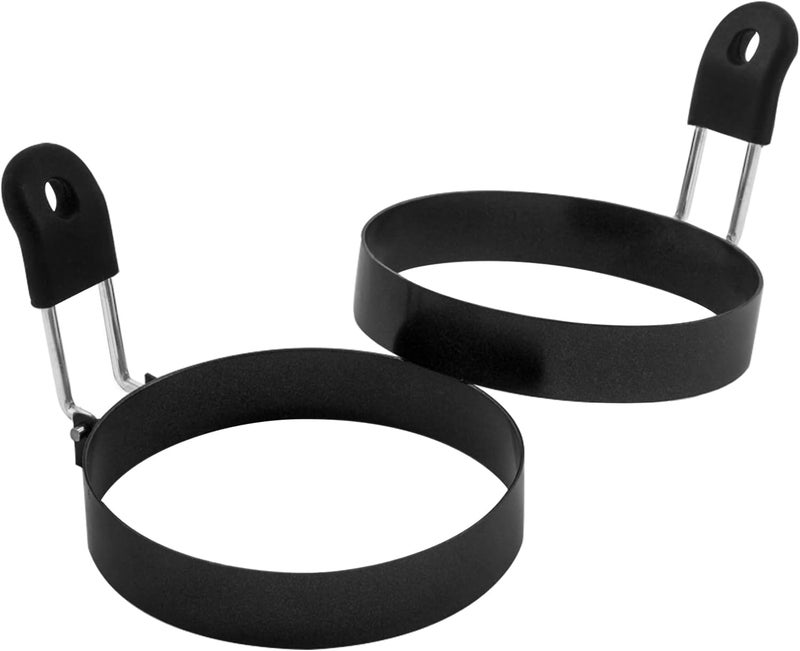 COTEY 3.5" Egg Rings Set of 2 with Silicone Handle, Large Ring for Frying Eggs, Round Mold for English Muffins - Griddle Cooking Shaper for Breakfast - Image 1