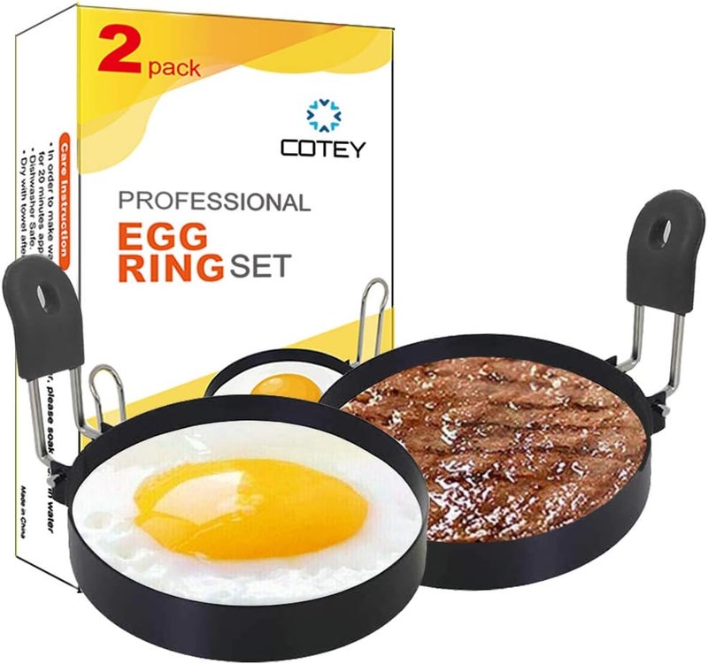 COTEY 3.5" Egg Rings Set of 2 with Silicone Handle, Large Ring for Frying Eggs, Round Mold for English Muffins - Griddle Cooking Shaper for Breakfast - Image 2