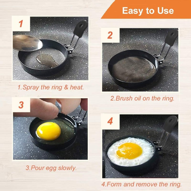 COTEY 3.5" Egg Rings Set of 2 with Silicone Handle, Large Ring for Frying Eggs, Round Mold for English Muffins - Griddle Cooking Shaper for Breakfast - Image 4