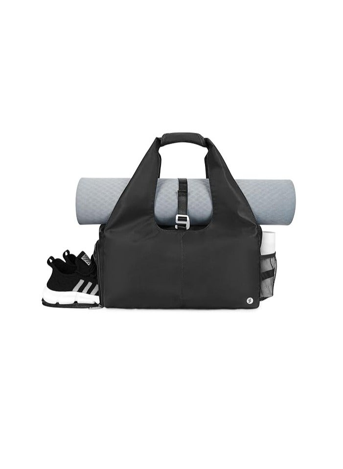 Sports sportsnew Gym Bag Womens with Shoes Compartment and Wet Pocket Yoga Mat Bag Large with Adjustable Mat Strap Weekend Overnight Tote, Black  - Image 1