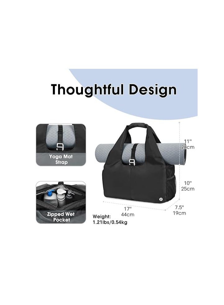Sports sportsnew Gym Bag Womens with Shoes Compartment and Wet Pocket Yoga Mat Bag Large with Adjustable Mat Strap Weekend Overnight Tote, Black  - Image 2