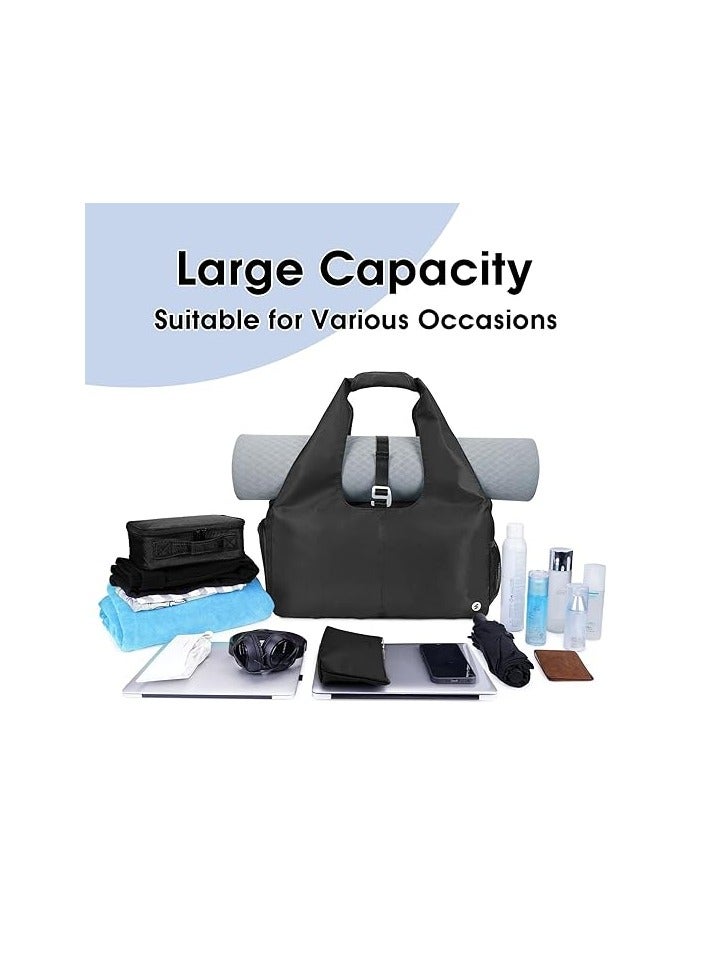 Sports sportsnew Gym Bag Womens with Shoes Compartment and Wet Pocket Yoga Mat Bag Large with Adjustable Mat Strap Weekend Overnight Tote, Black  - Image 5