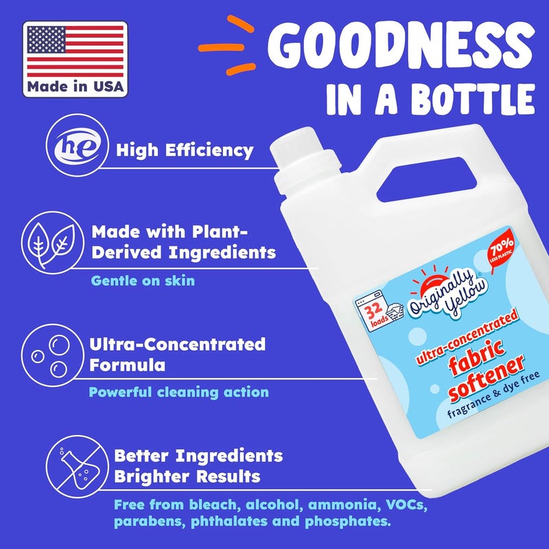 Originally Yellow Ultra-Concentrated Fabric Softener - Fragrance & Dye Free, 32 Loads - Image 2