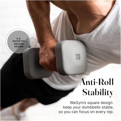 WeGym SafeGrip Square Dumbbells with Anti Slip Handles, Aesthetic Free Weights for Home Workouts, Stable Design Prevents Rolling during Floor Exercises (15LB, Pair Slate) - Image 3