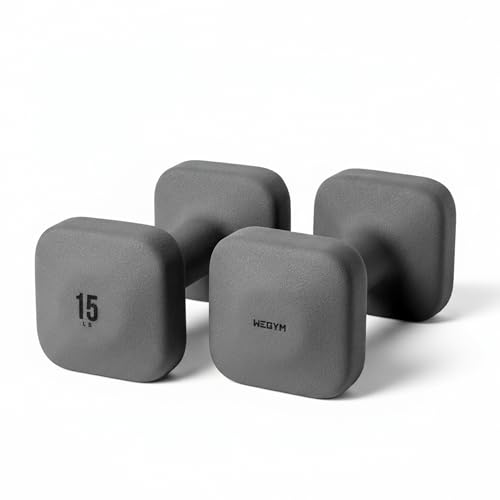 WeGym SafeGrip Square Dumbbells with Anti Slip Handles, Aesthetic Free Weights for Home Workouts, Stable Design Prevents Rolling during Floor Exercises (15LB, Pair Slate) - Image 1
