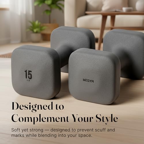 WeGym SafeGrip Square Dumbbells with Anti Slip Handles, Aesthetic Free Weights for Home Workouts, Stable Design Prevents Rolling during Floor Exercises (15LB, Pair Slate) - Image 4