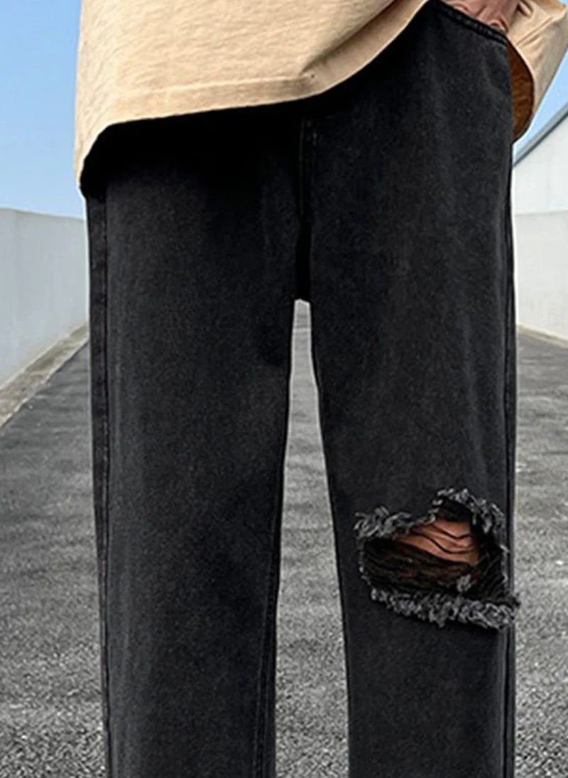 YUNIQEE Black Straight Fit Jeans