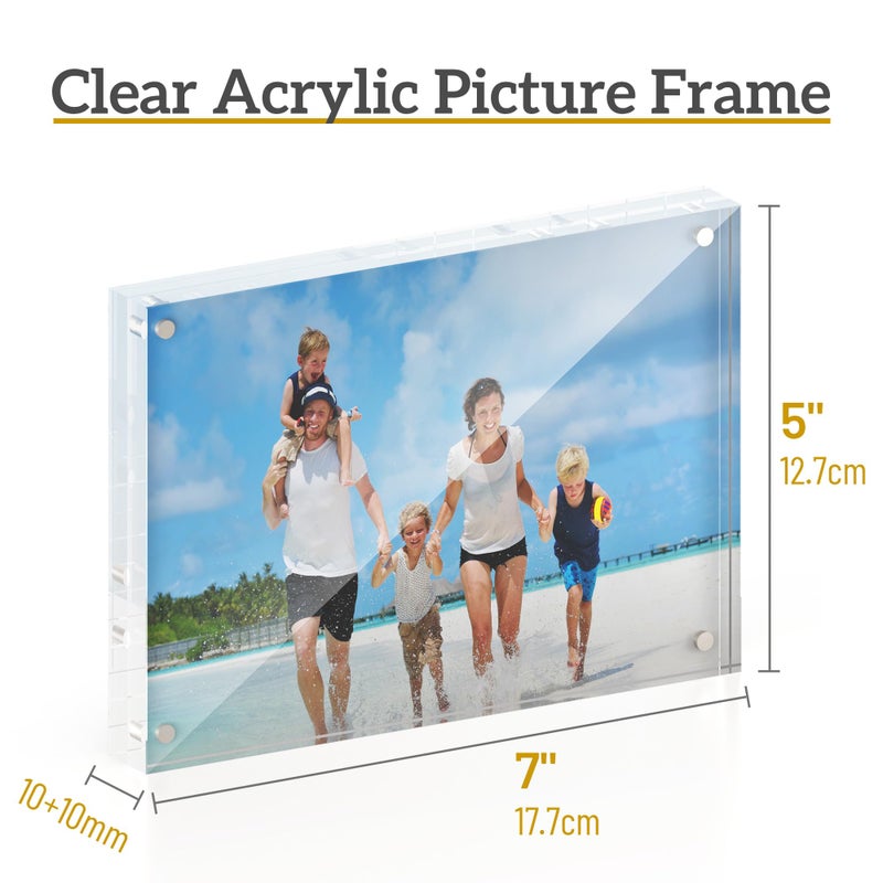 ATZYmolin 5x7 Acrylic Picture Frame 3 Pack, 20mm Thick Magnetic Double Sided Display 20% Thicker- Frameless Clear Transparent Photo Frame for Desktop/Tabletop, Self Standing with Microfiber Cloth - Image 3