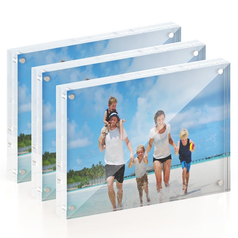 ATZYmolin 5x7 Acrylic Picture Frame 3 Pack, 20mm Thick Magnetic Double Sided Display 20% Thicker- Frameless Clear Transparent Photo Frame for Desktop/Tabletop, Self Standing with Microfiber Cloth - Image 1