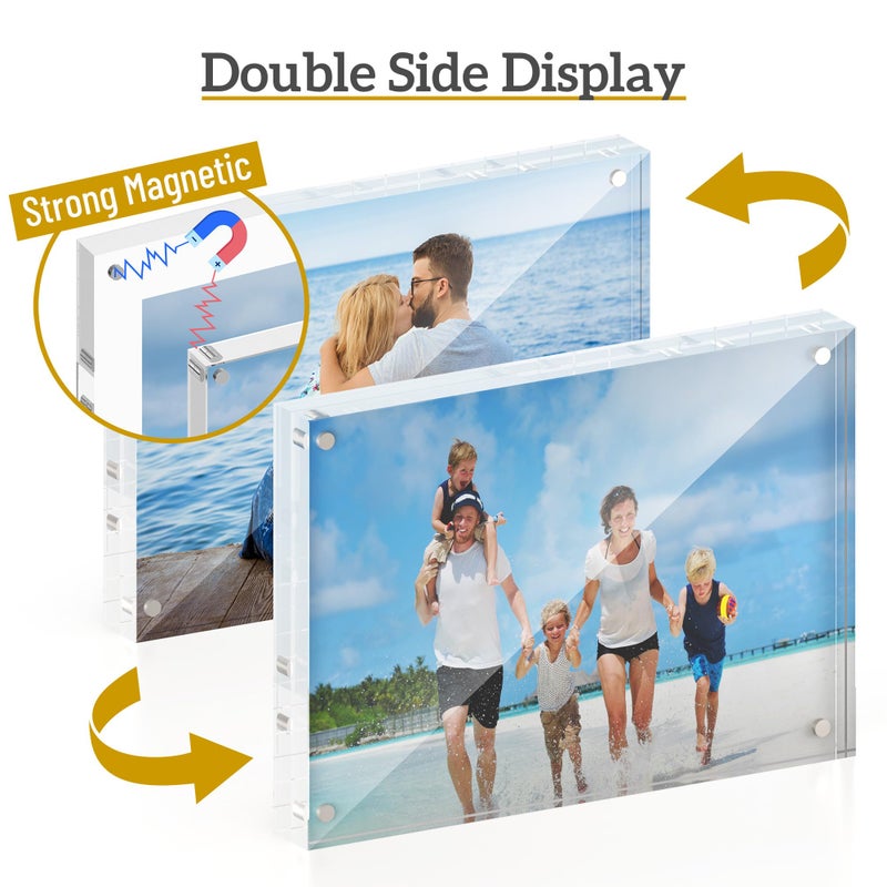 ATZYmolin 5x7 Acrylic Picture Frame 3 Pack, 20mm Thick Magnetic Double Sided Display 20% Thicker- Frameless Clear Transparent Photo Frame for Desktop/Tabletop, Self Standing with Microfiber Cloth - Image 2