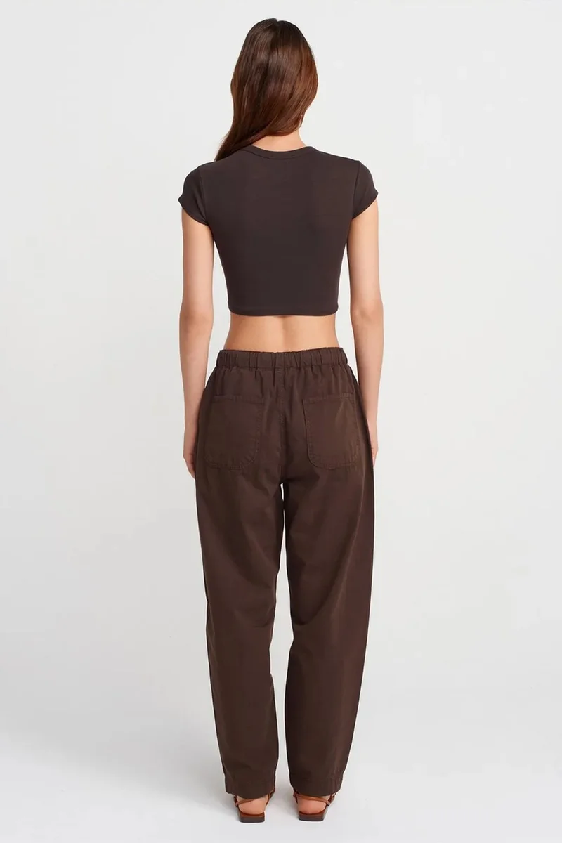 Dilvin Coffee Brown DILVIN Cotton Poplin Straight-Leg Jogger Pants for Women | Best Price UAE