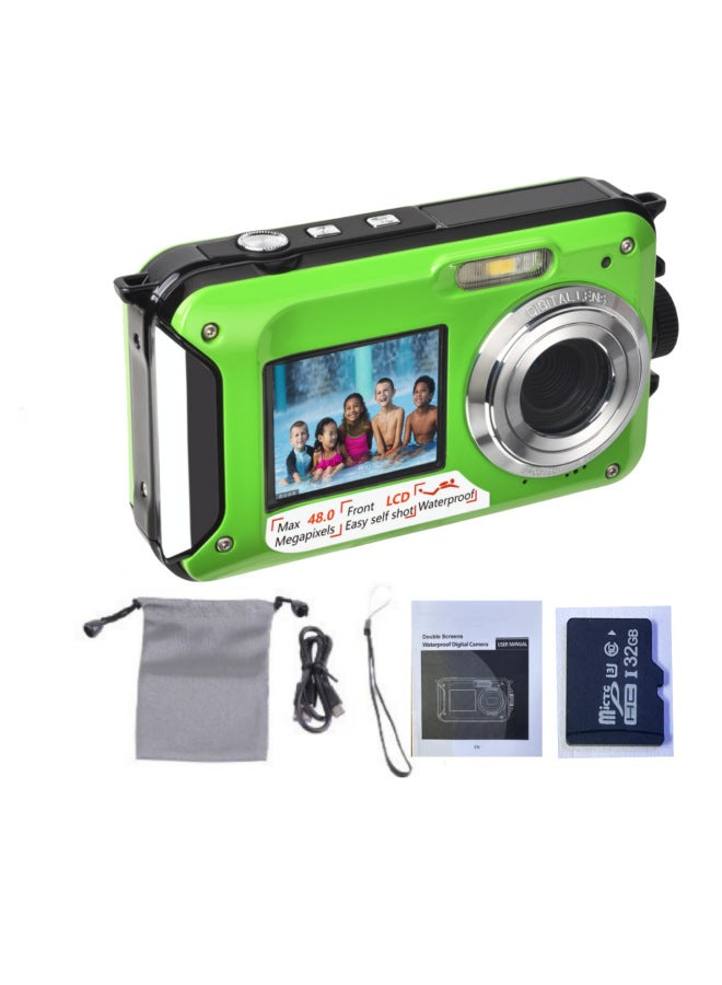 Foreign Single English Underwater Camera Full HD 2.7K 48MP Waterproof Snorkeling Dual Screen Waterproof Camera Digital-Color:Standard Green English
