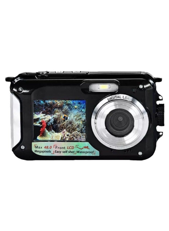 Foreign Single English Underwater Camera Full HD 2.7K 48MP Waterproof Snorkeling Dual Screen Waterproof Camera Digital-Color:Standard Green English