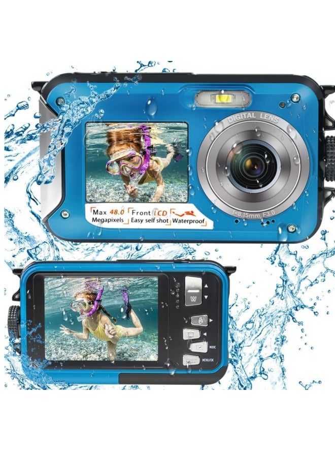 Foreign Single English Underwater Camera Full HD 2.7K 48MP Waterproof Snorkeling Dual Screen Waterproof Camera Digital-Color:Standard Green English