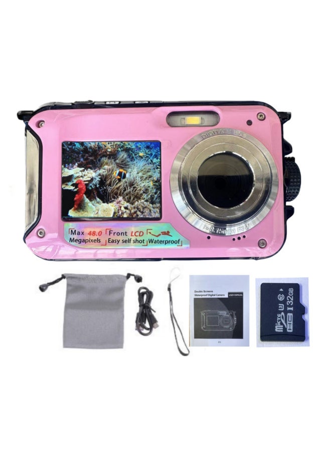Foreign Single English Underwater Camera Full HD 2.7K 48MP Waterproof Snorkeling Dual Screen Waterproof Camera Digital-Color:Standard Green English