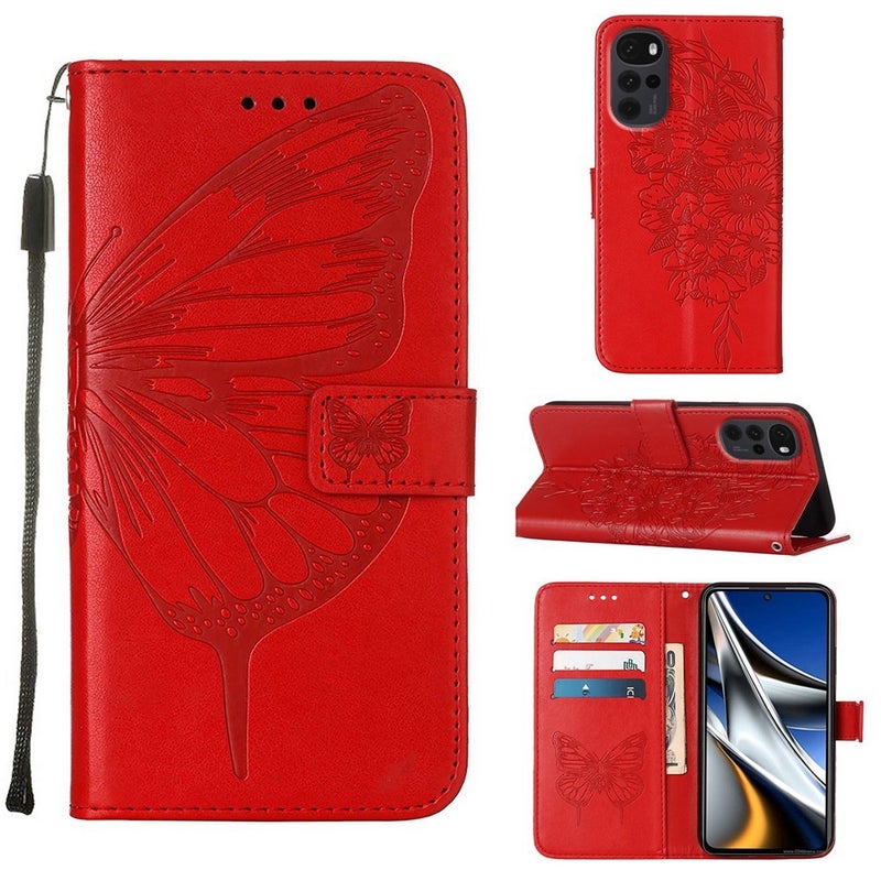 BURAQ Case Cover For Motorola Moto G Stylus 5G 2022 Embossed Butterfly Leather Phone Case(Red) - Image 1