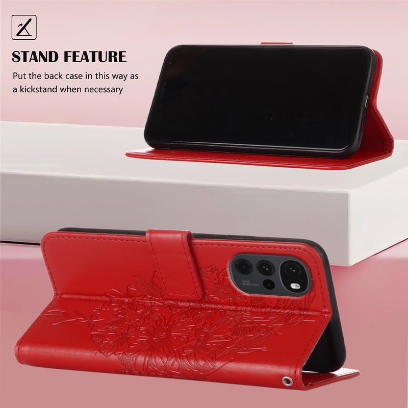 BURAQ Case Cover For Motorola Moto G Stylus 5G 2022 Embossed Butterfly Leather Phone Case(Red) - Image 3