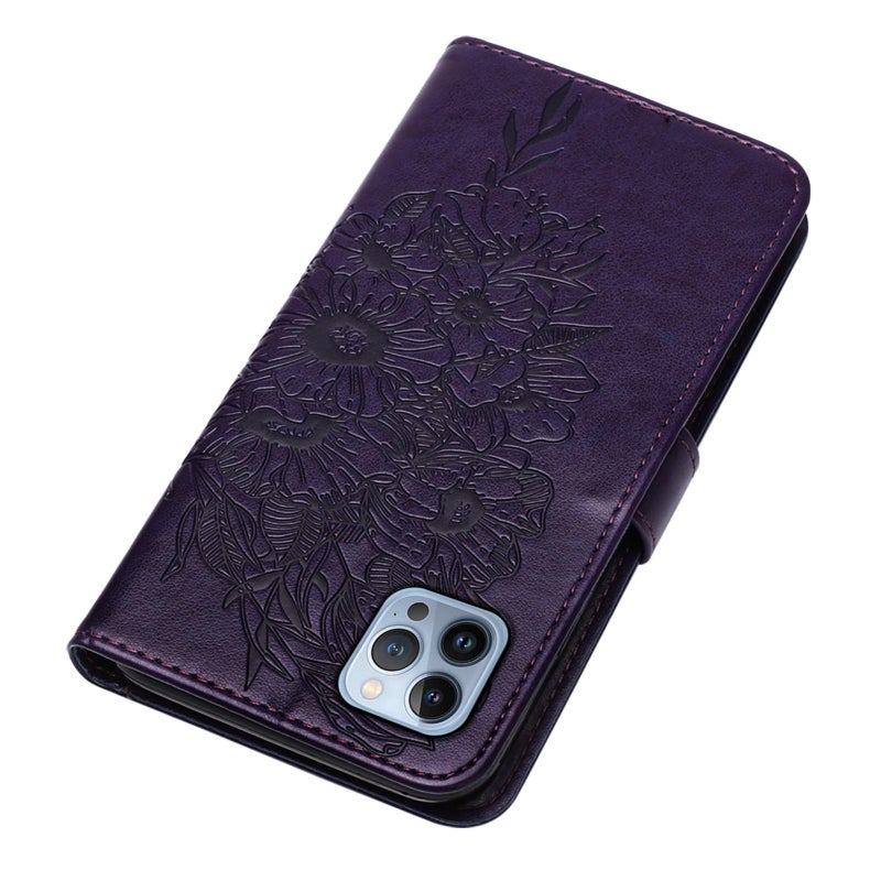 BURAQ Case Cover For iPhone 15 Pro Embossed Butterfly Leather Phone Case(Dark Purple) - Image 5