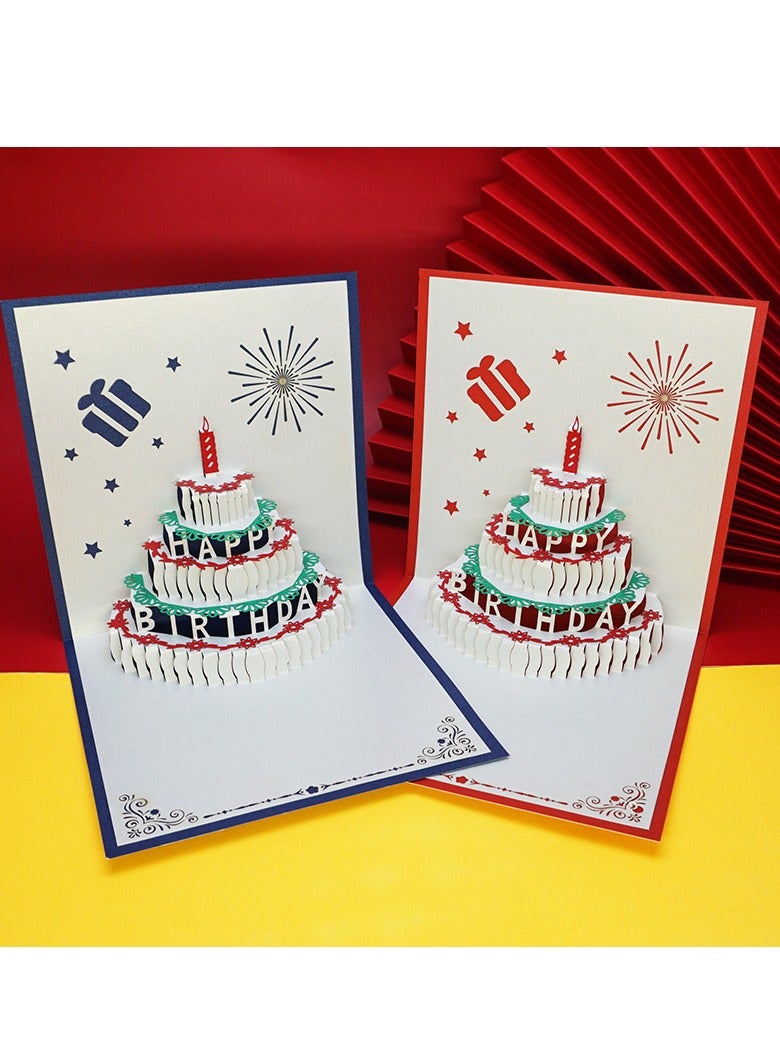 Generic Three-dimensional birthday cake card gift blue 