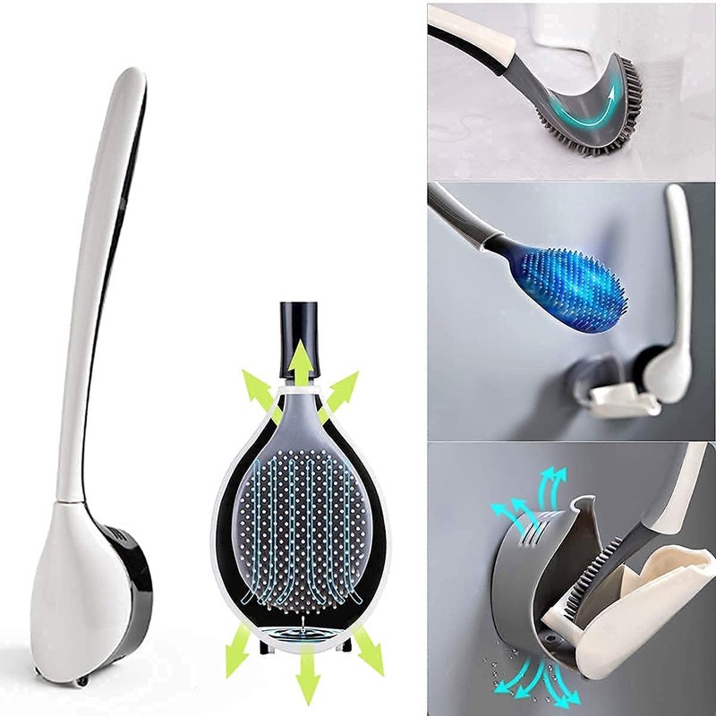 Whixant Silicone Water Drop Toilet Brush and Holder Set Automatic Opening and Closing Wall Mounted Deep Cleaning Toilet Bowl Brush for Bathroom Toilet Brush and Holder Set Multicolor - Image 4