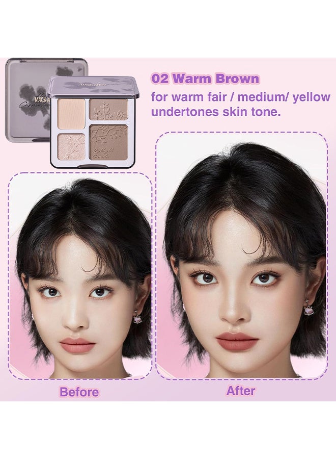 ماك أندي باليت تظليل كونتور هايلايتر للوجه ، نحت طويل الأمد بودرة مضغوطة لامعة ناعمة مكياج لبشرة دافئة ذات لون فاتح مع مرآة # 02 - Image 2
