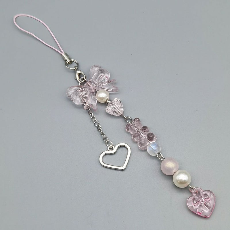 Cute Little Bear Mobile Phone Pendant With Heart Butterfly Chain Anti Lost Lanyard Keychain - Image 1