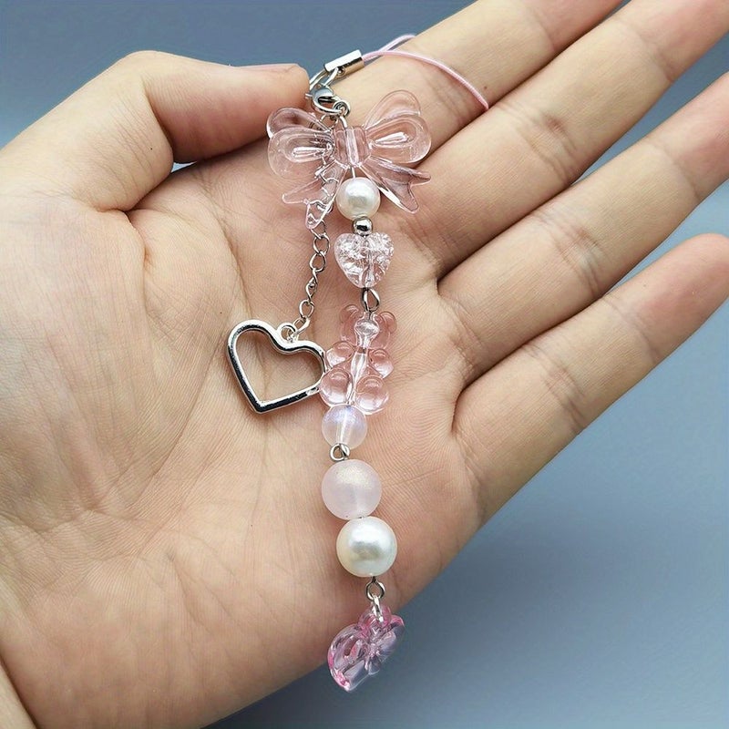 Cute Little Bear Mobile Phone Pendant With Heart Butterfly Chain Anti Lost Lanyard Keychain - Image 4