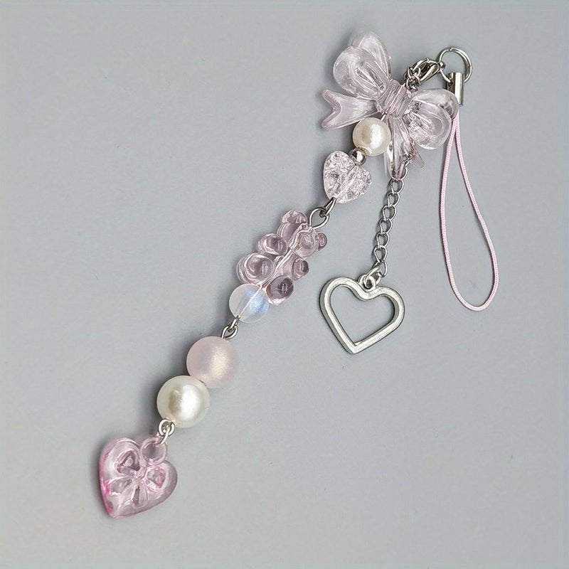 Cute Little Bear Mobile Phone Pendant With Heart Butterfly Chain Anti Lost Lanyard Keychain - Image 5