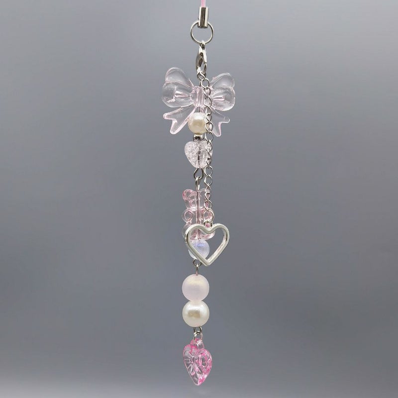 Cute Little Bear Mobile Phone Pendant With Heart Butterfly Chain Anti Lost Lanyard Keychain - Image 2