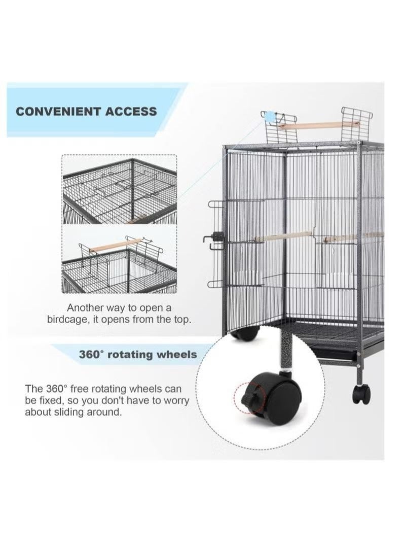 WALALLA Metal Pet Bird Cage,73CM Wrought Iron Bird Cage with Rolling Stand, Pet Parrot Metal Bird Cage Black - Image 2