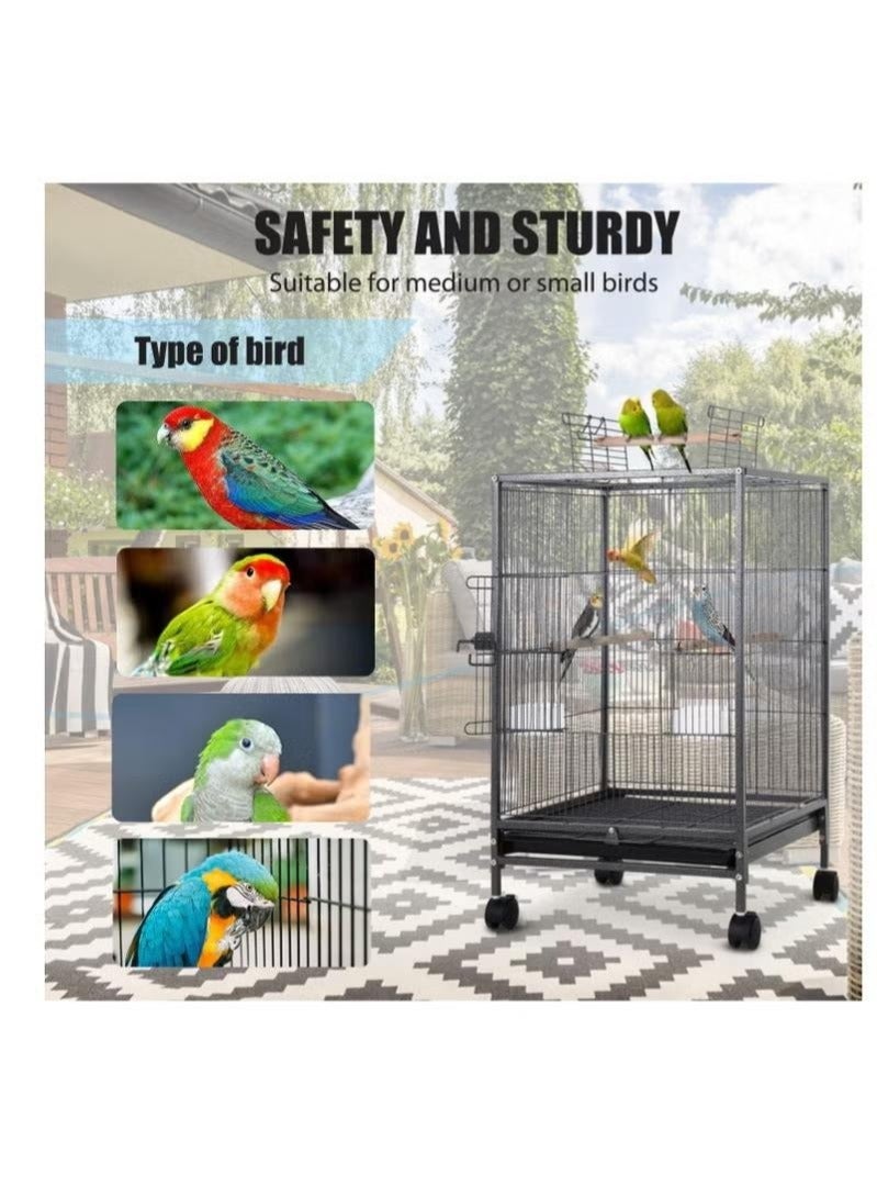 WALALLA Metal Pet Bird Cage,73CM Wrought Iron Bird Cage with Rolling Stand, Pet Parrot Metal Bird Cage Black - Image 3