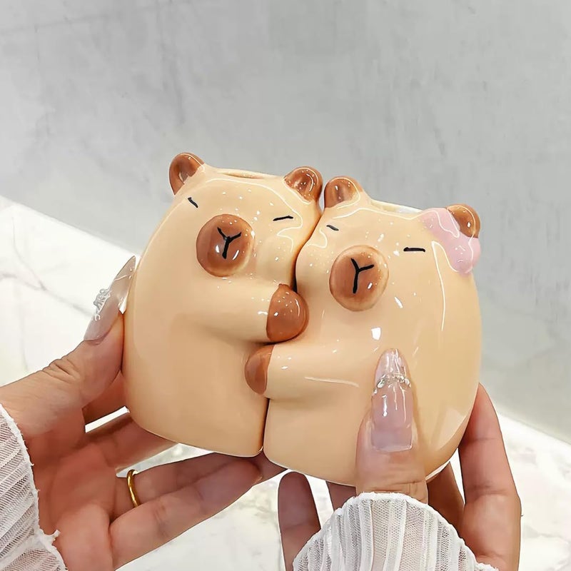 Tuioyoc Ceramic Toothbrush Holder for Bathroom, Set of 2 Cute Capybara Shape Tooth Brush Holders Pencil Holder for Bathroom Countertop Home Office Table Decor - Image 2