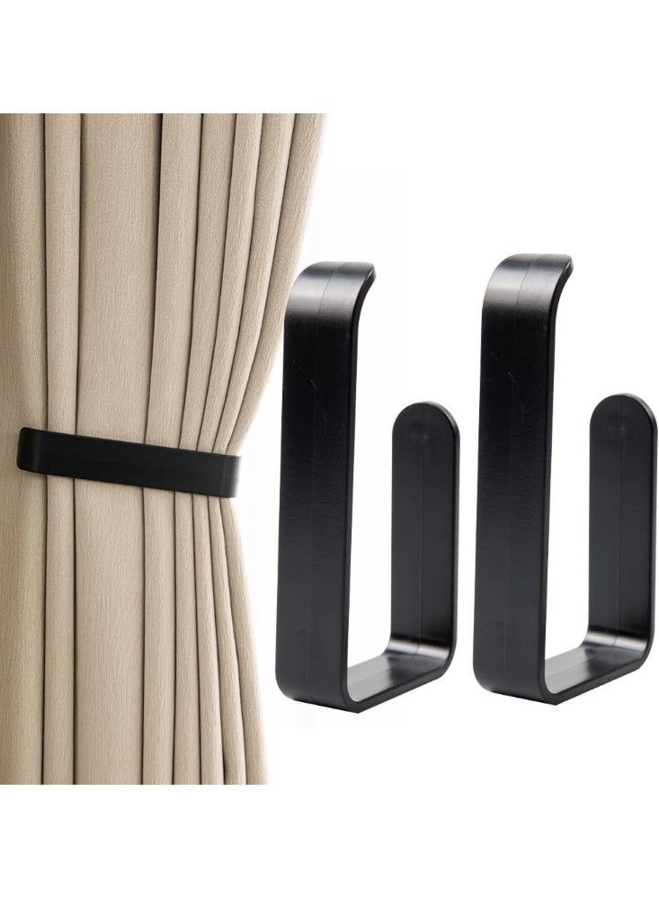 jaexest 2-Pack Black Plastic Curtain Holdbacks, Self-Adhesive No-Nails Installation, Express Setup Window Treatment Holdbacks for Home Curtain Decor, Easy-Mount Tiebacks for Living Room & Bedroom - Image 1