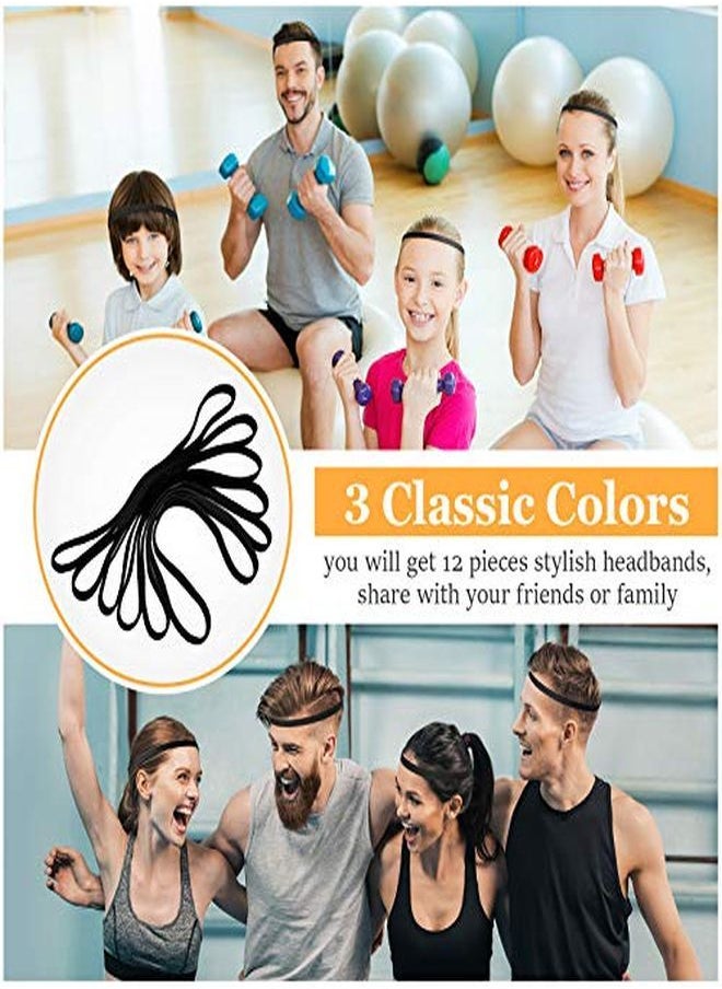 12 Pieces Thin Nonslip Elastic Sport Headbands Hair Bands With Non Slip Silicone Grip Exercise Hair Sweatbands For Men Women Football Basketball Soccer Tennis Yoga (Black) - pzsku/ZC6D0CAADEECF02C7E455Z/45/_/1648922362/ccd854f1-e313-4e5c-985d-76338e8980c9