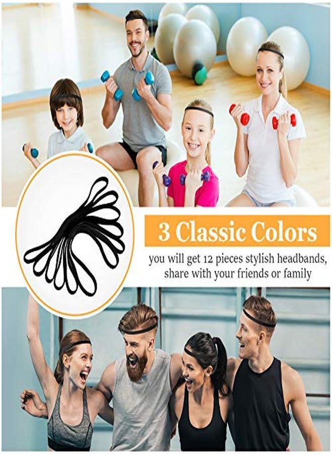 WILLBOND 12 Pieces Thin Nonslip Elastic Sport Headbands Hair Bands With Non Slip Silicone Grip Exercise Hair Sweatbands For Men Women Football Basketball Soccer Tennis Yoga (Black)  - Image 5