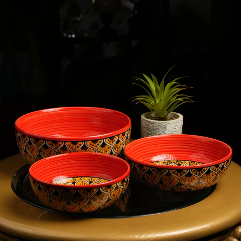Caffeine Ceramic Handmade Orange Morocco Serving Bowl (Set of 3) - Image 1