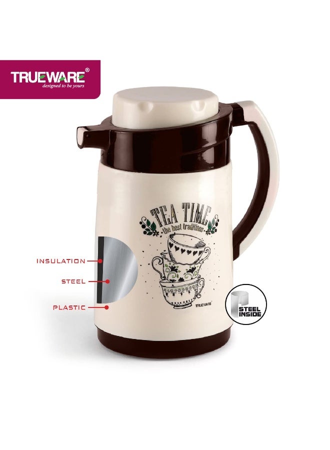 Trueware ترمس ترووير راف تاف 1200 المعزول - 1000 مل | إبريق شاي معزول، غلاية، ترمس، قارورة ماء | ساخن وبارد | غطاء مانع للتسرب | ترموس وير | بلاستيك آمن غذائيًا | خفيف الوزن وخالٍ من مادة BPA | تصميم بفتحة واسعة | مثالي للمكتب والسفر | بني وكريمي - Image 3