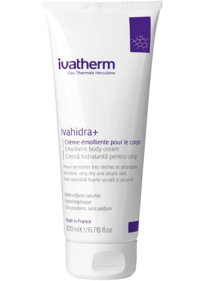 Ivatherm Ivahidra+ Emollient Body cream 200ml specially designed for intense deep hydration, strong repair and restructuring of very dry and sensitive skin with atopic tendency - Image 1