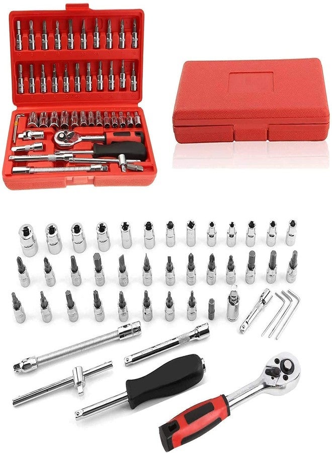 PERFECT TECH 46 In 1 Pcs 4 inch Screwdriver Socket Set Tool Kit | Wrench | 4-14mm CR-V SocketsS2 Bits Extension Bars Mechanic | Combination Tool Case | Tool Kit All Bike & Car Set - Image 1