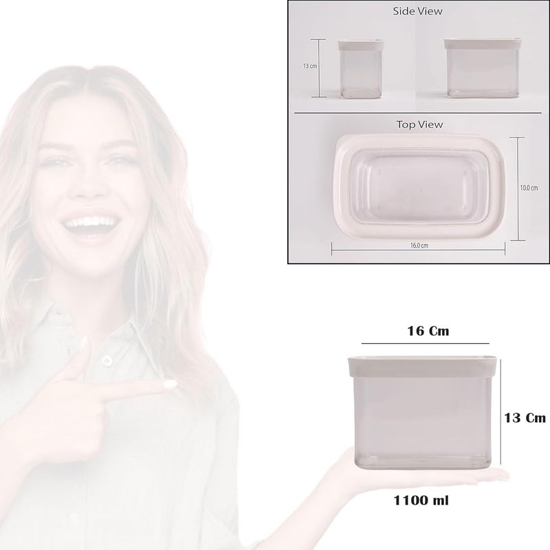 StacPro Airtight Kitchen Containers 1100 ML BPA Free Stackable Jar Modular Storage Pantry Organiser Fridge Dishwasher Safe Stain Resistant Clear Transparent lid White Pack of 4 - Image 3