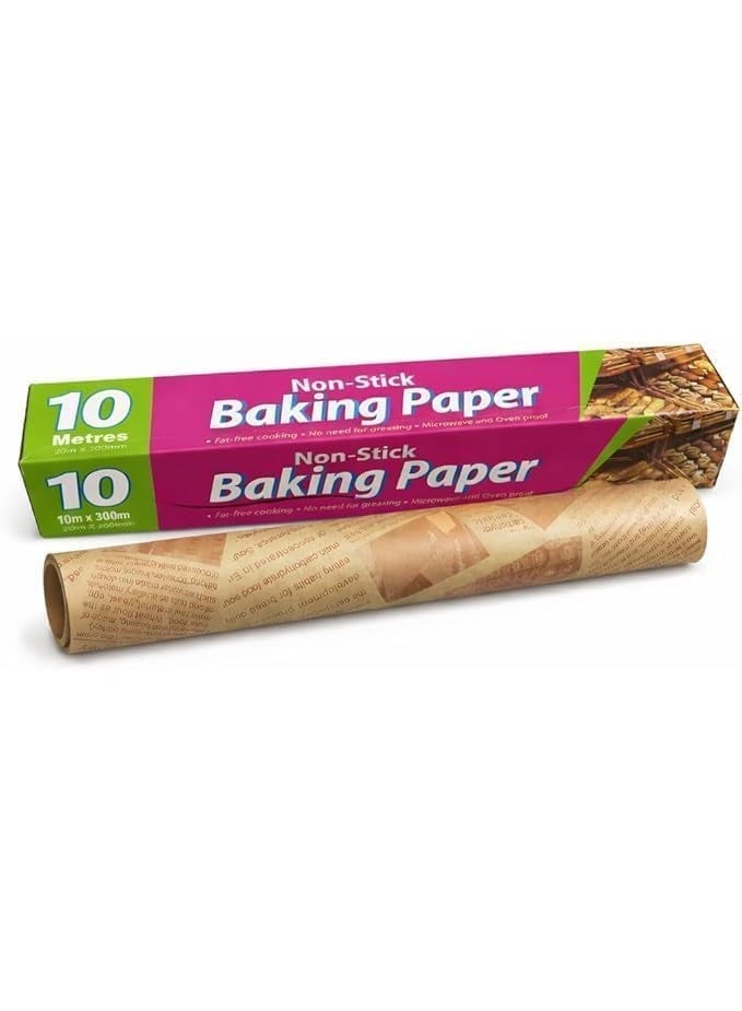 Non-stick baking parchment paper, 10 meters x 300 mm, microwave and oven safe, for fat-free cooking - Image 1