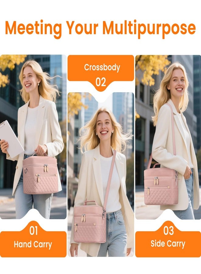 Tenot Insulated Lunch Box for Women Reusable, Leak Proof Cooler Lunch Bag Women for Work Stylish Quilted Lunch Tote Bag for Adult Picnic Travel Hiking Pink - Image 3