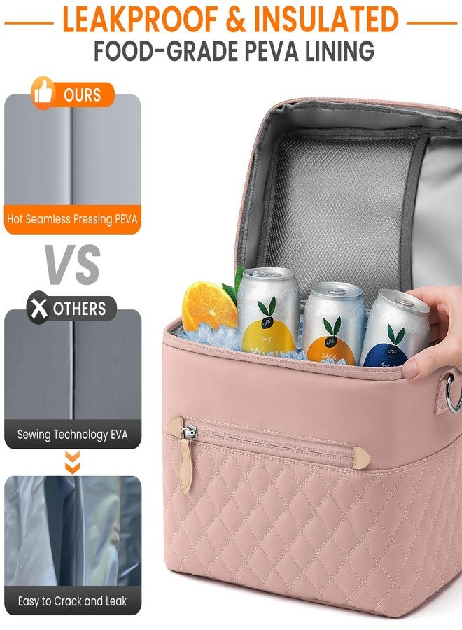 Tenot Insulated Lunch Box for Women Reusable, Leak Proof Cooler Lunch Bag Women for Work Stylish Quilted Lunch Tote Bag for Adult Picnic Travel Hiking Pink - Image 4