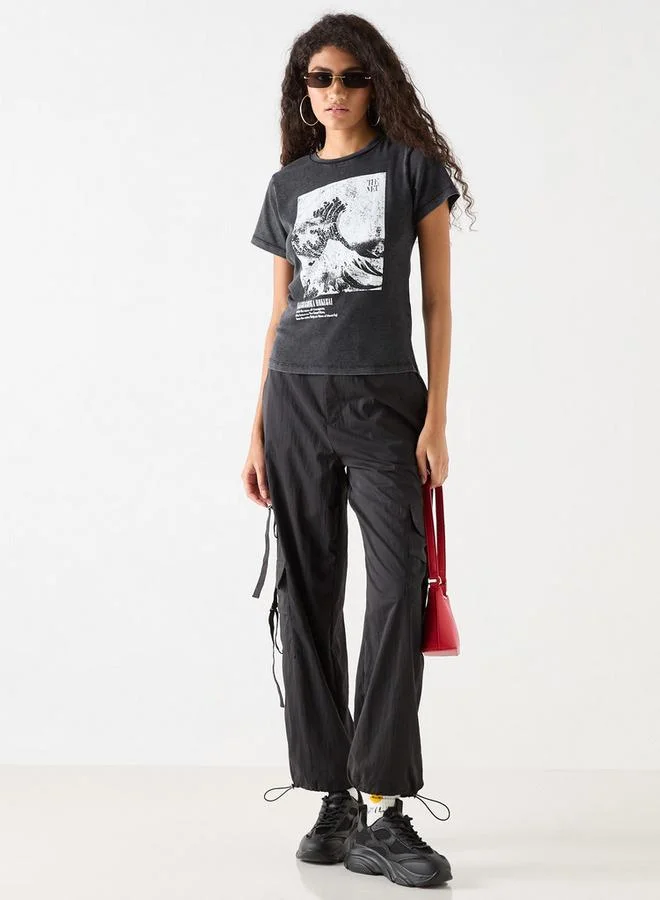 SP Characters The Met Graphic Print Crew Neck T-shirt with Short Sleeves