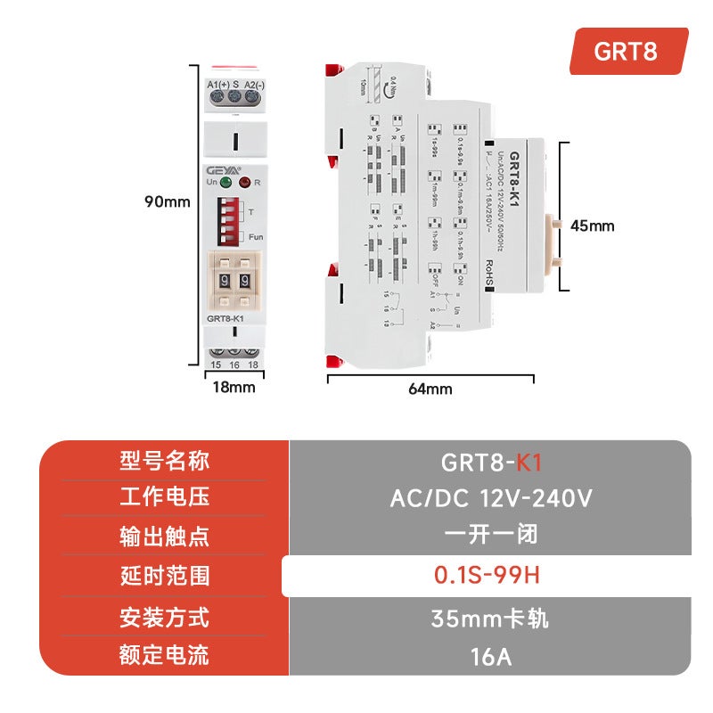 Geya GRT8-AB Time Relay – 220V AC/DC Power-Off Delay Module for Industrial Automation - Image 1