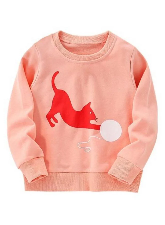 يونيكي Peach Printed Long Sleeve Crew Neck T-Shirt