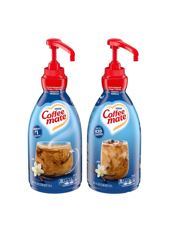 Coffee Mate Nestle Coffee mate Coffee Creamer, French Vanilla, Concentrated Liquid Pump Bottle, Non Dairy, No Refrigeration, 50.7 fl oz (Pack of 2)  - Image 1