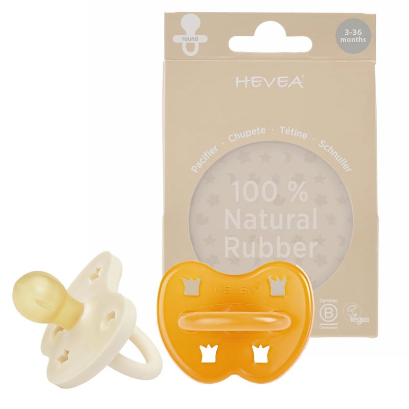 Hevea لهاية هيڤيا من المطاط الطبيعي - دائري 3-36 شهر - عبوة من اثنين - أبيض حليبي وطبيعي - Image 1